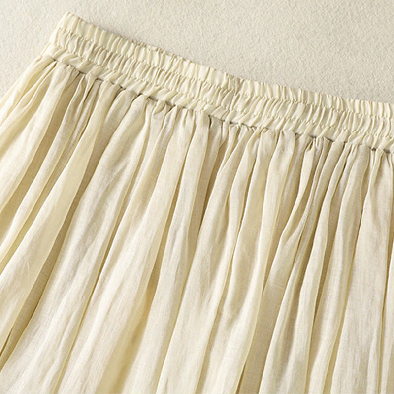 Buddha Stones Summer Plain Drawstring Lace Patchwork Design Women's Cotton Linen 7-8 Length Skirt
