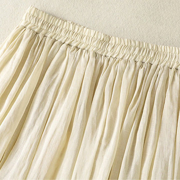 Buddha Stones Summer Plain Drawstring Lace Patchwork Design Women's Cotton Linen 7-8 Length Skirt