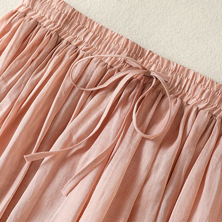 Buddha Stones Summer Plain Drawstring Lace Patchwork Design Women's Cotton Linen 7-8 Length Skirt