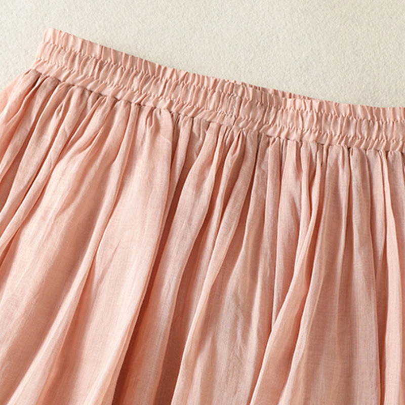 Buddha Stones Summer Plain Drawstring Lace Patchwork Design Women's Cotton Linen 7-8 Length Skirt