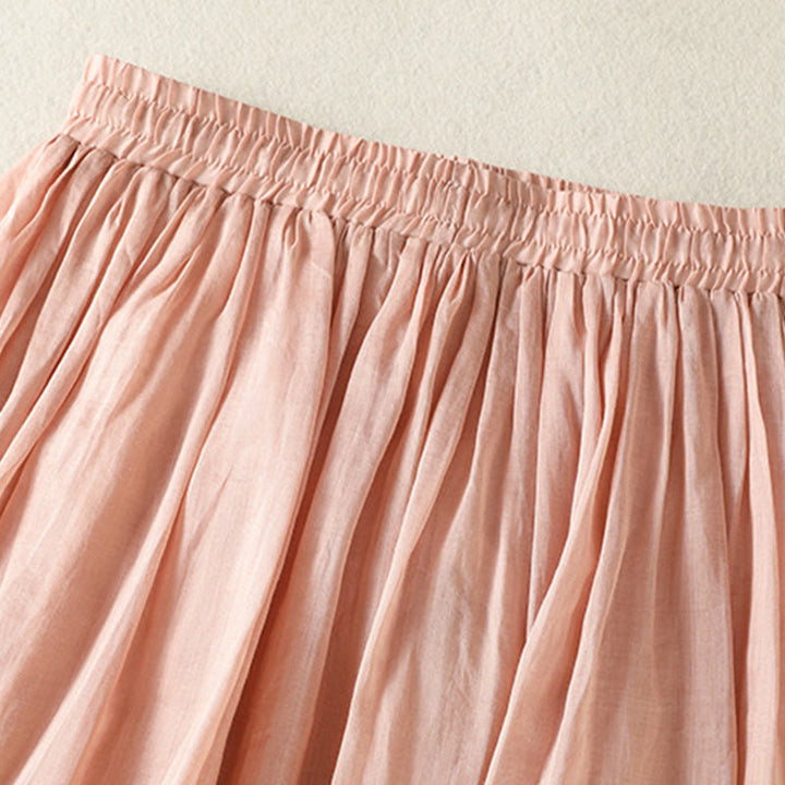 Buddha Stones Summer Plain Drawstring Lace Patchwork Design Women's Cotton Linen 7-8 Length Skirt