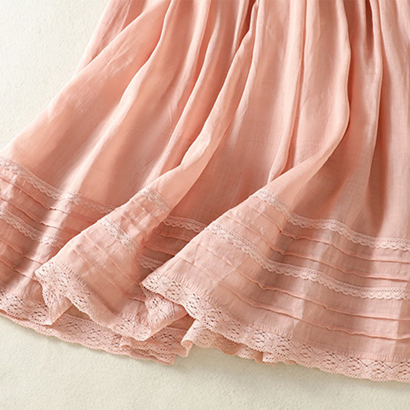 Buddha Stones Summer Plain Drawstring Lace Patchwork Design Women's Cotton Linen 7-8 Length Skirt