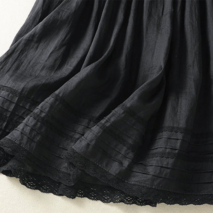 Buddha Stones Summer Plain Drawstring Lace Patchwork Design Women's Cotton Linen 7-8 Length Skirt