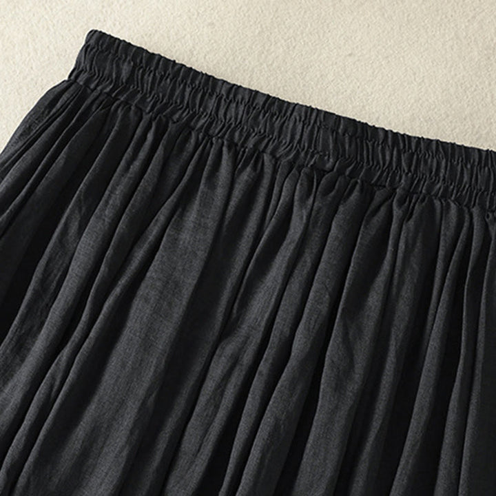 Buddha Stones Summer Plain Drawstring Lace Patchwork Design Women's Cotton Linen 7-8 Length Skirt