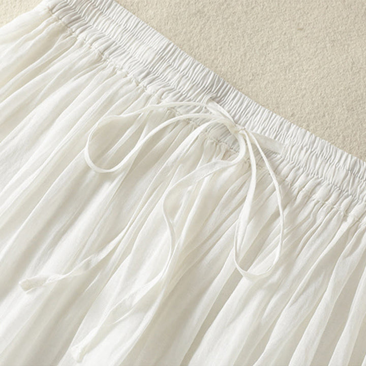 Buddha Stones Summer Plain Drawstring Lace Patchwork Design Women's Cotton Linen 7-8 Length Skirt