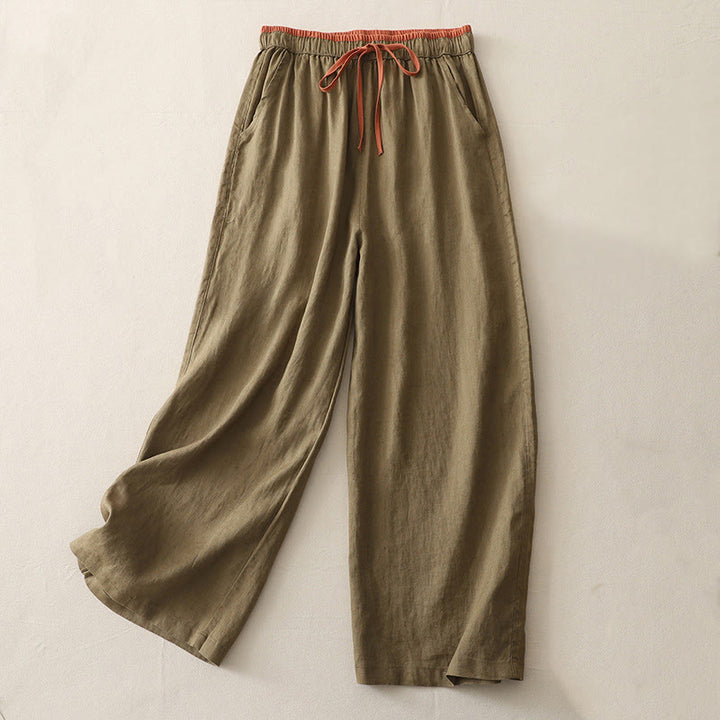 Buddha Stones Casual Colorblock Drawstring Women's Wide Leg Pants With Pockets - DarkKhaki - US14，UK/AU18，EU46 (3XL) - image 0