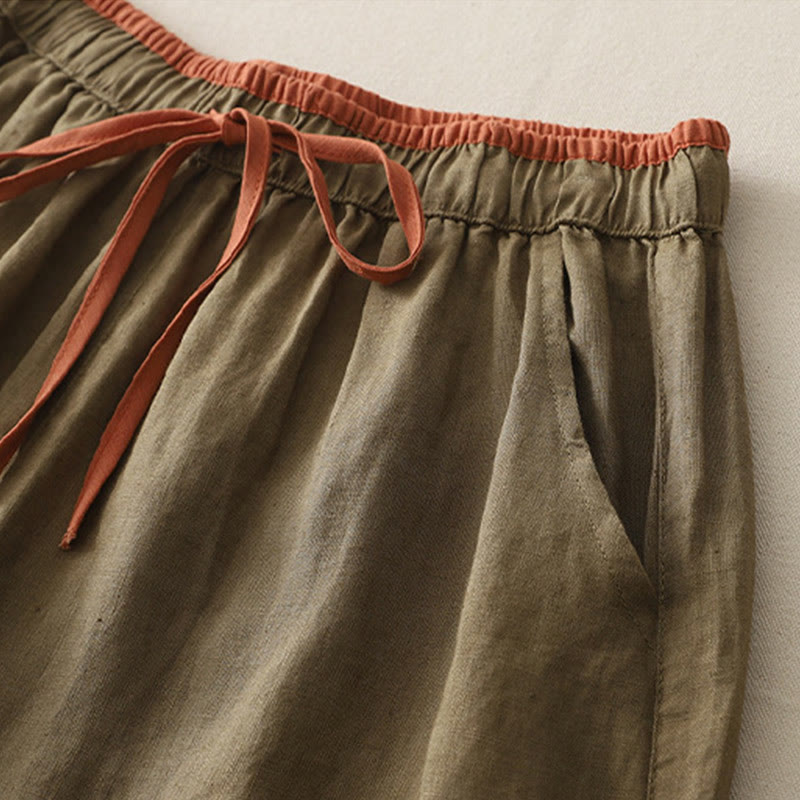 Buddha Stones Casual Colorblock Drawstring Women's Cotton Wide Leg Pants With Pockets - image 1