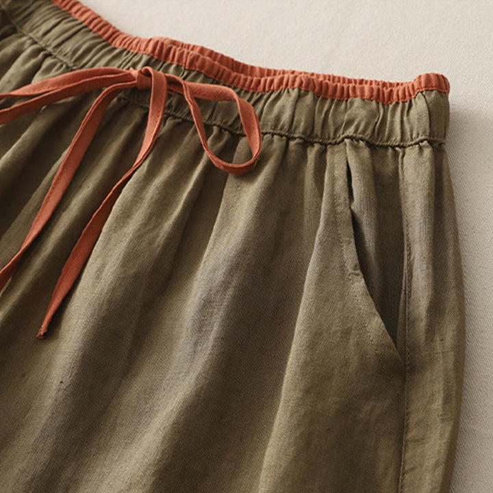 Buddha Stones Casual Colorblock Drawstring Women's Cotton Wide Leg Pants With Pockets - image 1