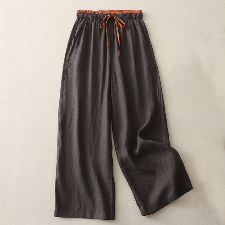 Buddha Stones Casual Colorblock Drawstring Women's Cotton Wide Leg Pants With Pockets - SaddleBrown - US14，UK/AU18，EU46 (3XL) - image 5