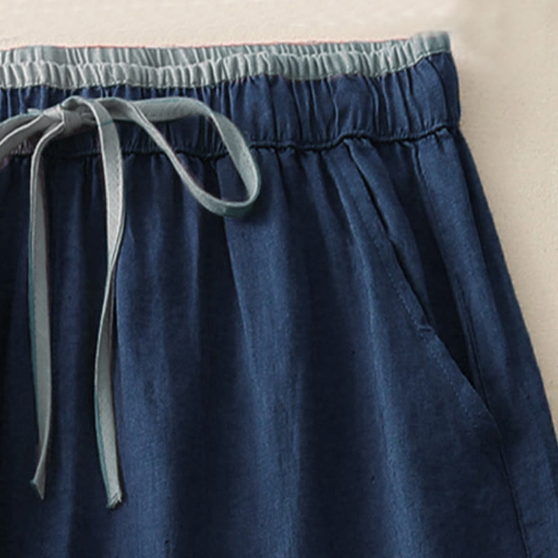 Buddha Stones Casual Colorblock Drawstring Women's Cotton Wide Leg Pants With Pockets - image 13