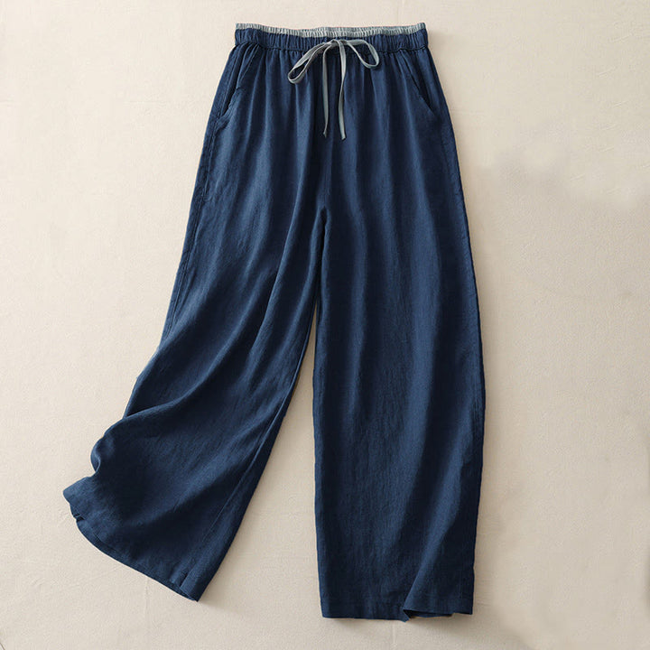 Buddha Stones Casual Colorblock Drawstring Women's Wide Leg Pants With Pockets - MediumBlue - US14，UK/AU18，EU46 (3XL) - image 11