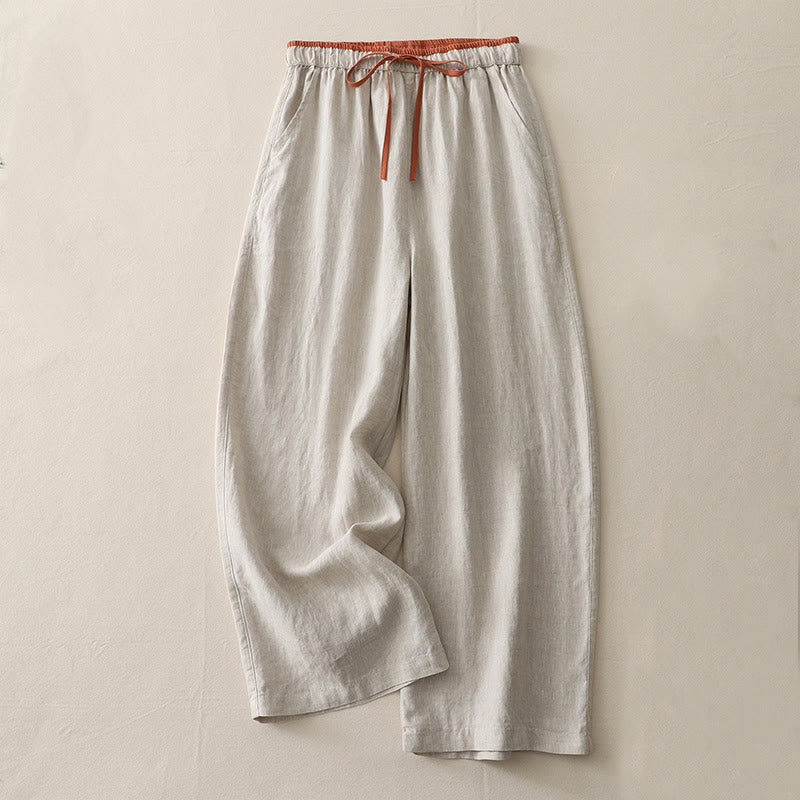 Buddha Stones Casual Colorblock Drawstring Women's Cotton Wide Leg Pants With Pockets - Beige - US14，UK/AU18，EU46 (3XL) - image 16