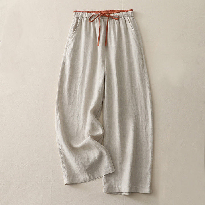 Buddha Stones Casual Colorblock Drawstring Women's Cotton Wide Leg Pants With Pockets - Beige - US14，UK/AU18，EU46 (3XL) - image 16