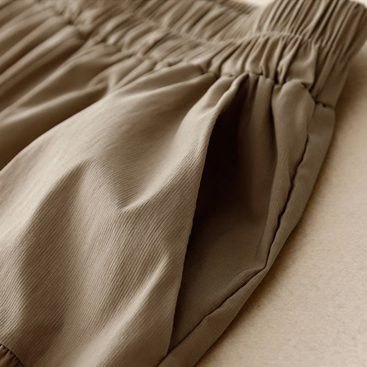 Buddha Stones Casual Loose Plain Women's Cotton Elastic 7-8 Length Wide Leg Pants With Pockets - image 2