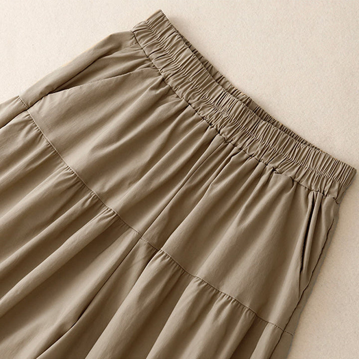 Buddha Stones Casual Loose Plain Women's Cotton Elastic 7-8 Length Wide Leg Pants With Pockets - image 3