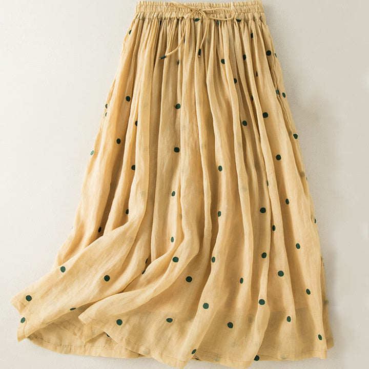 Buddha Stones Artistic Vintage Dot Pattern Women's Pleated Skirt - Yellow - US8-10，UK/AU12-14，EU40-42 (2XL) - image 32