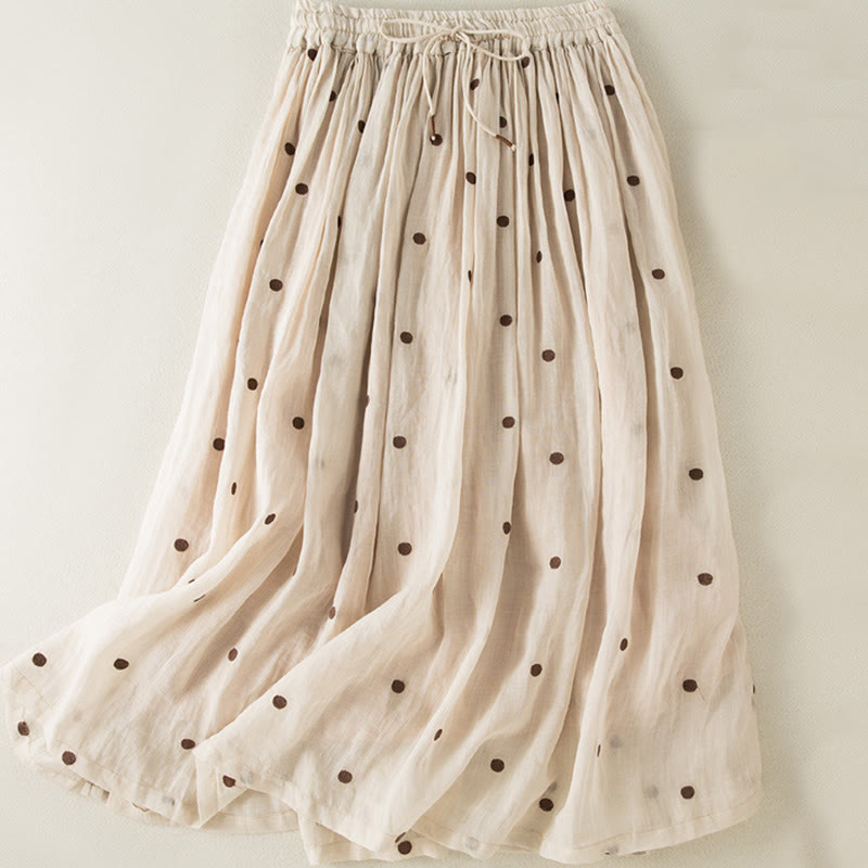 Buddha Stones Artistic Vintage Dot Pattern Women's Pleated Skirt - Beige - US8-10，UK/AU12-14，EU40-42 (2XL) - image 1