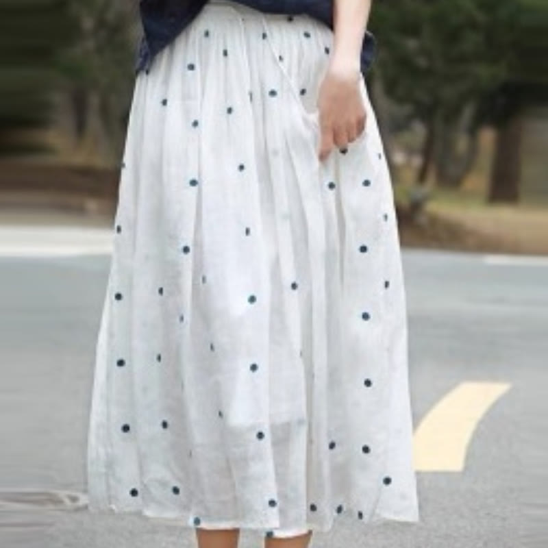 Buddha Stones Artistic Vintage Dot Pattern Women's Pleated Skirt - White - US8-10，UK/AU12-14，EU40-42 (2XL) - image 28