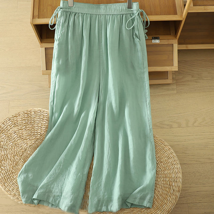 Buddha Stones Casual Plain Lined Ribbon Elastic Women's Polyester Wide Leg Pants With Pockets - MediumTurquoise - US8-10，UK/AU12-14，EU40-42 (2XL) - image 14