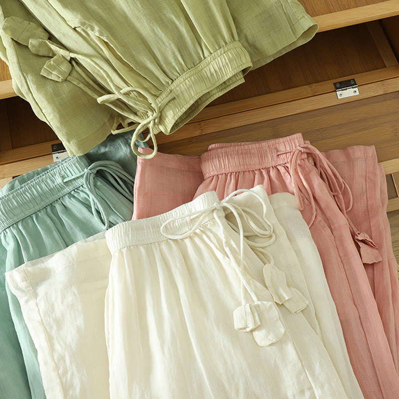 Buddha Stones Casual Plain Lined Ribbon Elastic Women's Polyester Wide Leg Pants With Pockets - image 24