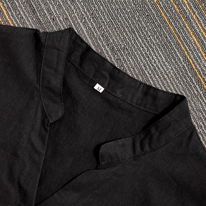 Buddha Stones Summer Casual Plain Breasted Notched Collar Short Sleeve Women's Cotton Linen Shirt - image 8