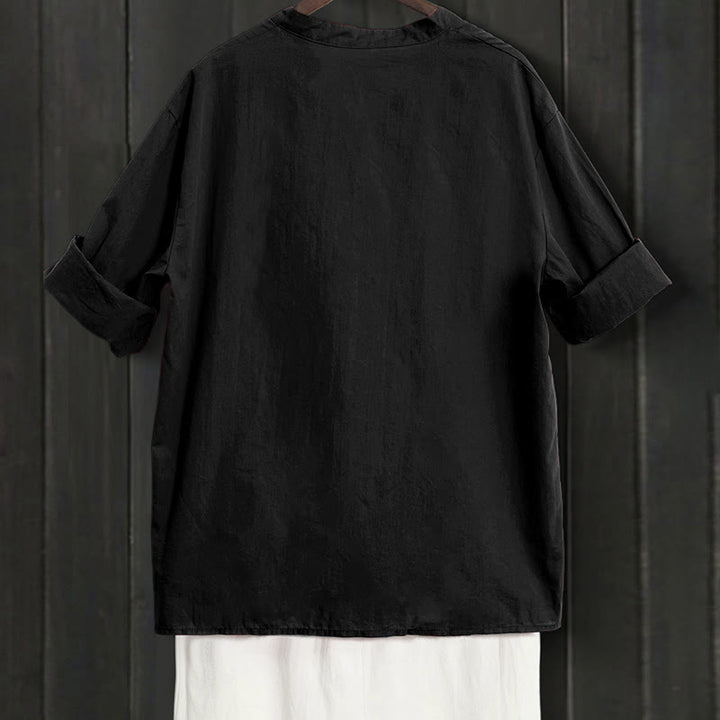 Buddha Stones Summer Casual Plain Breasted Notched Collar Short Sleeve Women's Cotton Linen Shirt - image 7