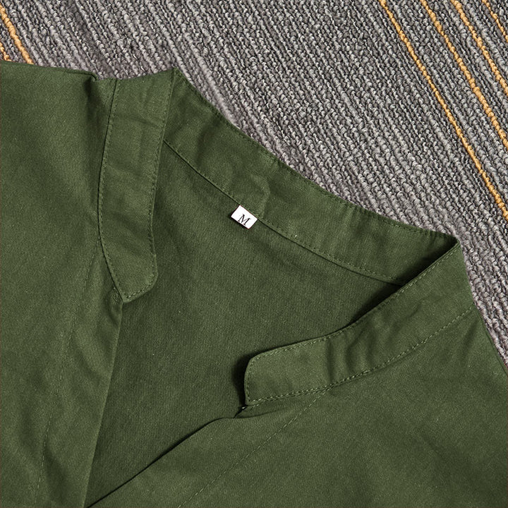 Buddha Stones Summer Casual Plain Breasted Notched Collar Short Sleeve Women's Cotton Linen Shirt - image 20