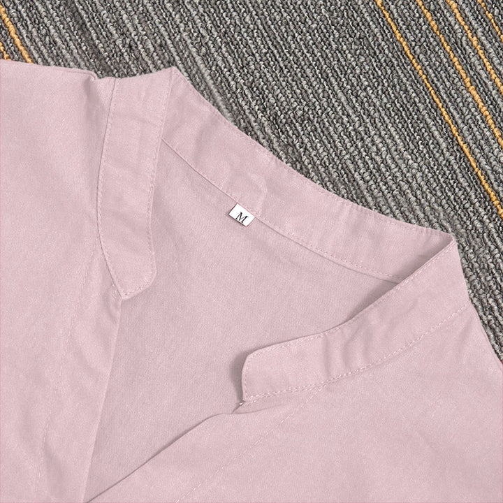 Buddha Stones Summer Casual Plain Breasted Notched Collar Short Sleeve Women's Cotton Linen Shirt - image 38