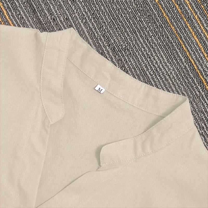 Buddha Stones Summer Casual Plain Breasted Notched Collar Short Sleeve Women's Cotton Linen Shirt - image 50