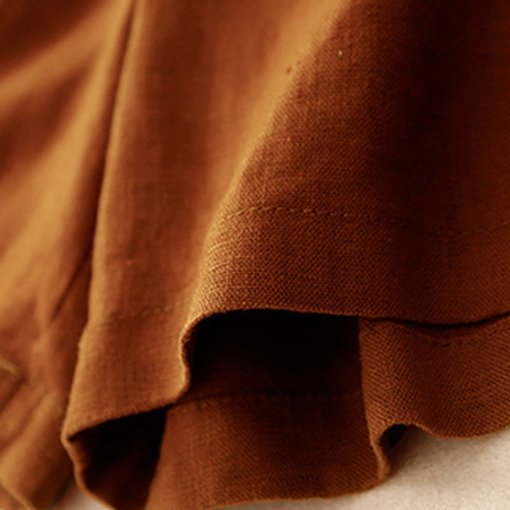 Buddha Stones Summer Casual Pleat Plain Cotton Linen Women's Shorts With Pockets