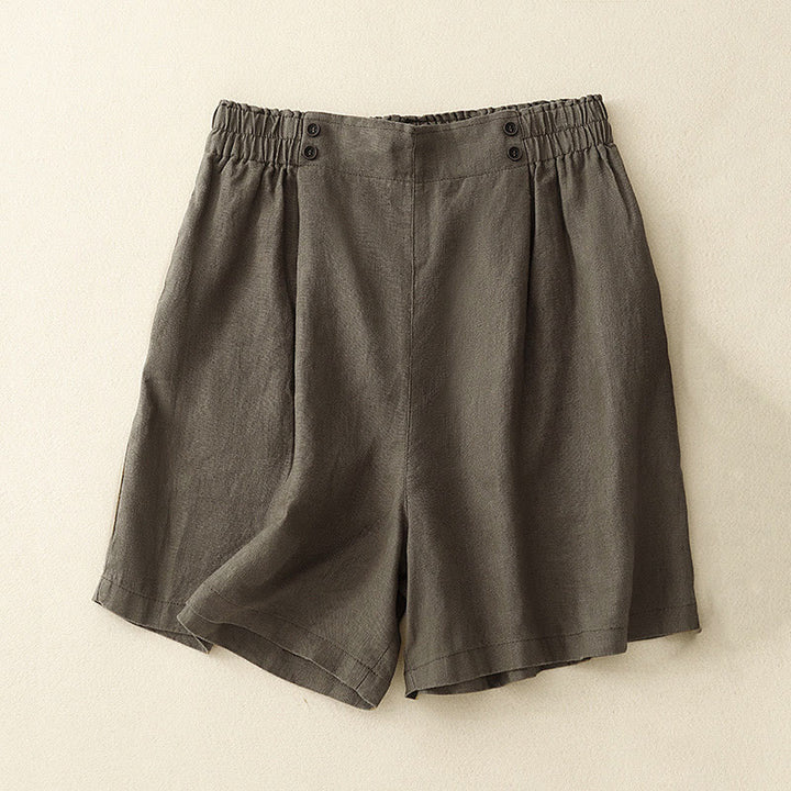 Buddha Stones Summer Casual Pleat Plain Cotton Linen Women's Shorts With Pockets - Tan - US12，UK/AU16，EU44 (2XL) - image 6
