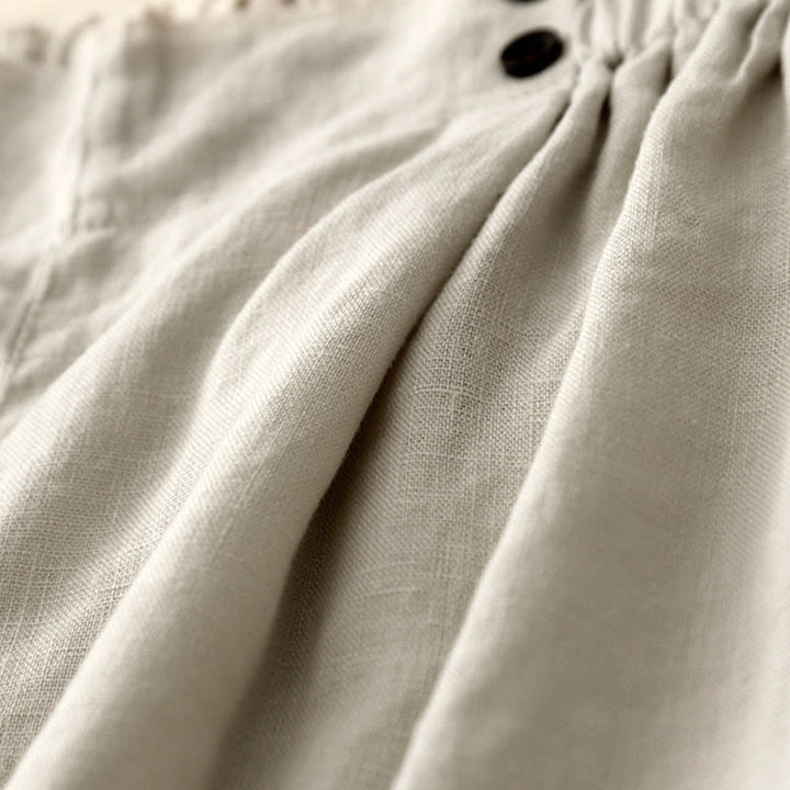 Buddha Stones Summer Casual Pleat Plain Cotton Linen Women's Shorts With Pockets