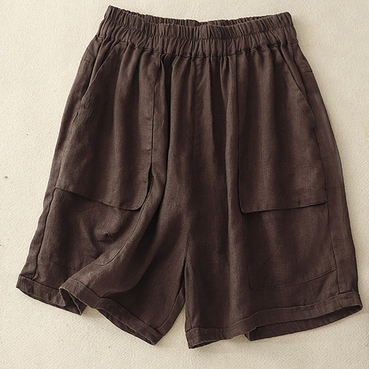 Buddha Stones Summer Casual Plain Women's Elasti Straight Shorts With Pockets - SaddleBrown - US12，UK/AU16，EU44 (2XL) - image 6