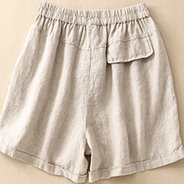 Buddha Stones Summer Casual Plain Cotton Linen Women's Elasti Straight Shorts With Pockets - image 13