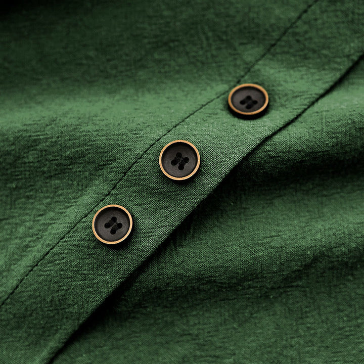 Buddha Stones Casual Summer Pure Color Jacquard Button Crew Neck Cotton Women's Short Sleeve T-Shirt - image 8