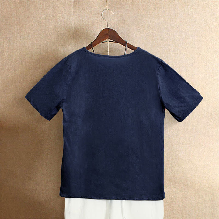 Buddha Stones Casual Summer Pure Color Jacquard Button Crew Neck Cotton Women's Short Sleeve T-Shirt - image 11