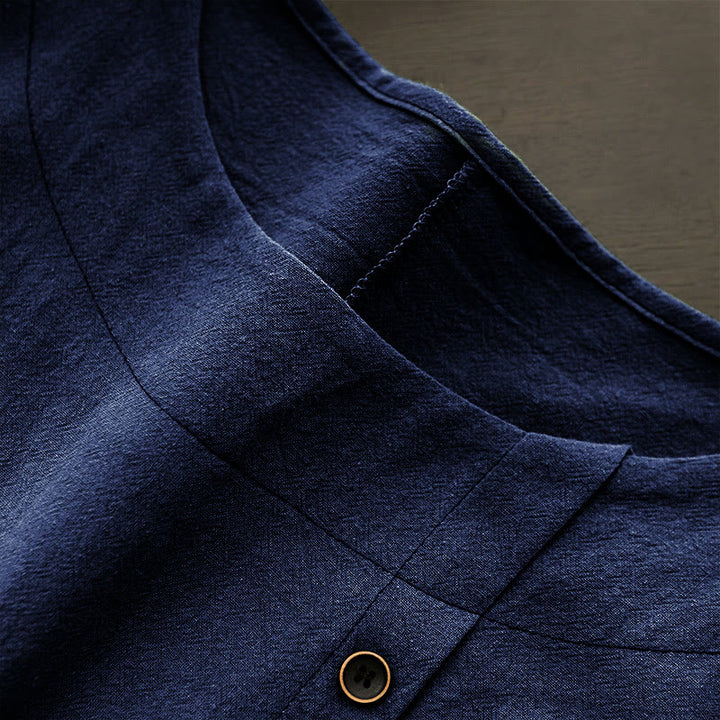 Buddha Stones Casual Summer Pure Color Jacquard Button Crew Neck Cotton Women's Short Sleeve T-Shirt - image 12