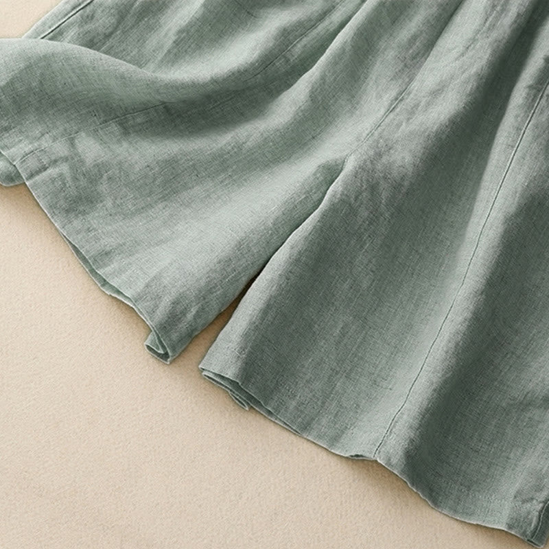 Buddha Stones Summer Casual Buttons Plain Cotton Women's Shorts With Pockets - image 1