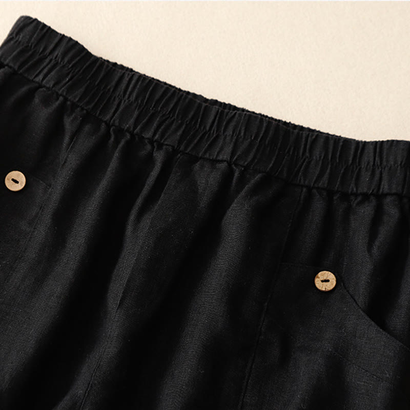 Buddha Stones Summer Casual Buttons Plain Cotton Women's Shorts With Pockets - image 25