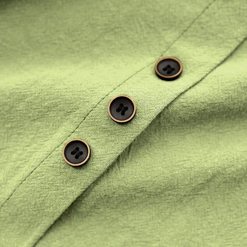 Buddha Stones Casual Summer Pure Color Jacquard Button Crew Neck Cotton Women's Short Sleeve T-Shirt - image 23