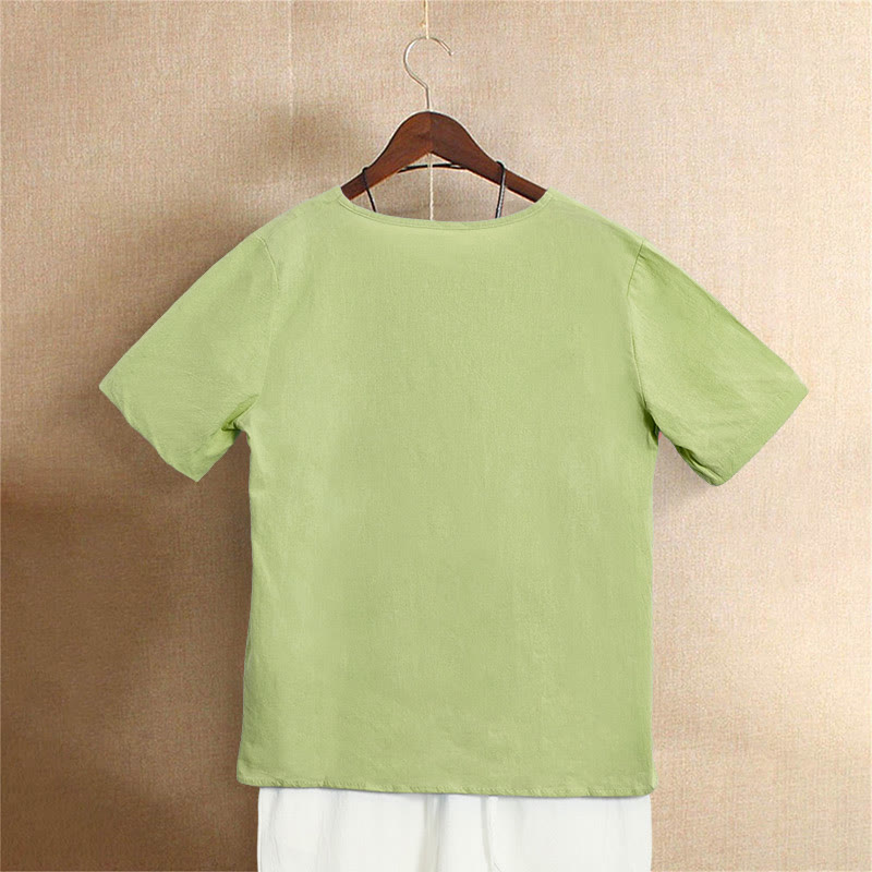 Buddha Stones Casual Summer Pure Color Jacquard Button Crew Neck Women's Short Sleeve T-Shirt - image 21