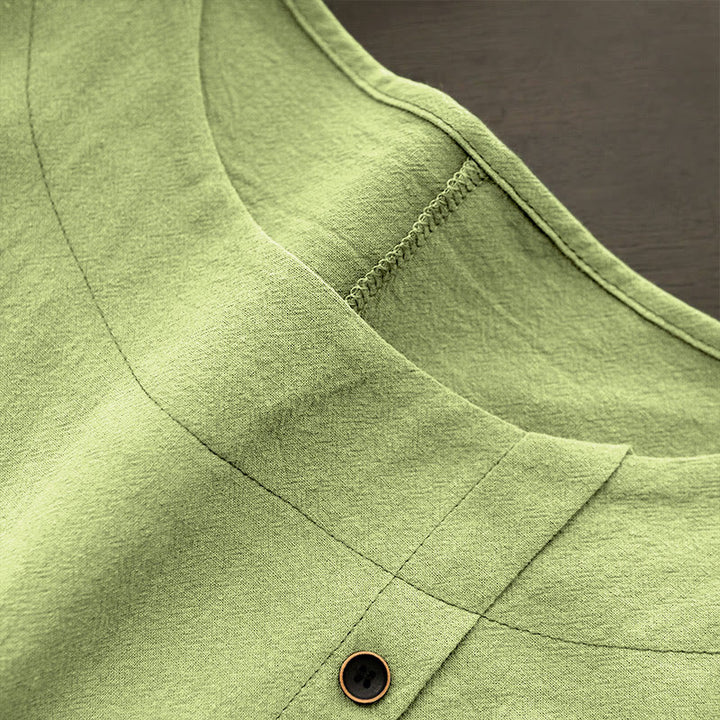 Buddha Stones Casual Summer Pure Color Jacquard Button Crew Neck Cotton Women's Short Sleeve T-Shirt - image 22