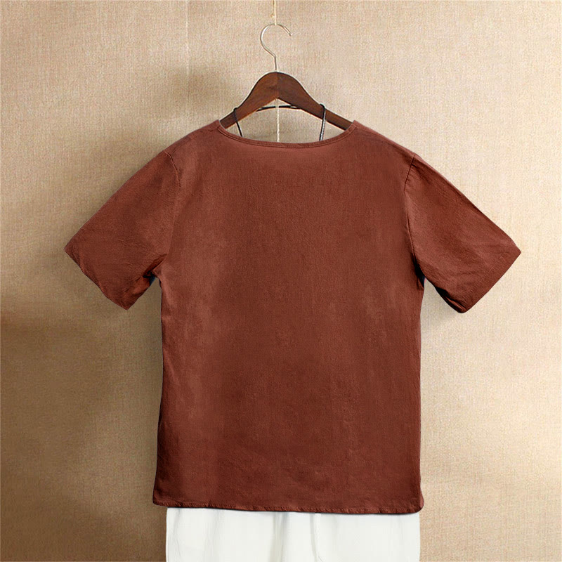 Buddha Stones Casual Summer Pure Color Jacquard Button Crew Neck Cotton Women's Short Sleeve T-Shirt - image 26
