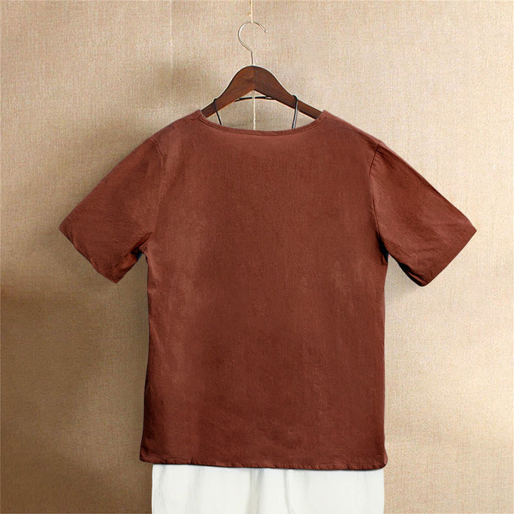 Buddha Stones Casual Summer Pure Color Jacquard Button Crew Neck Cotton Women's Short Sleeve T-Shirt - image 26