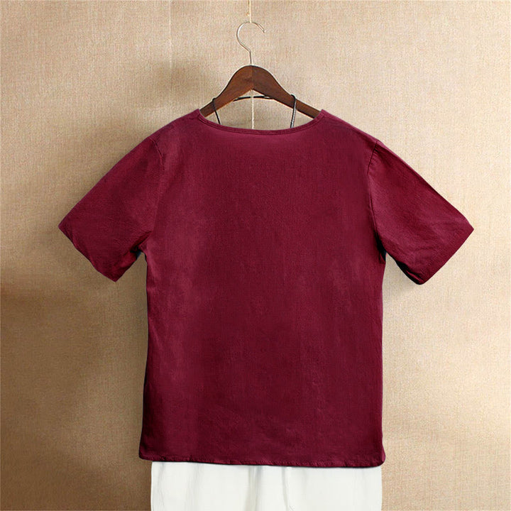 Buddha Stones Casual Summer Pure Color Jacquard Button Crew Neck Women's Short Sleeve T-Shirt - image 31