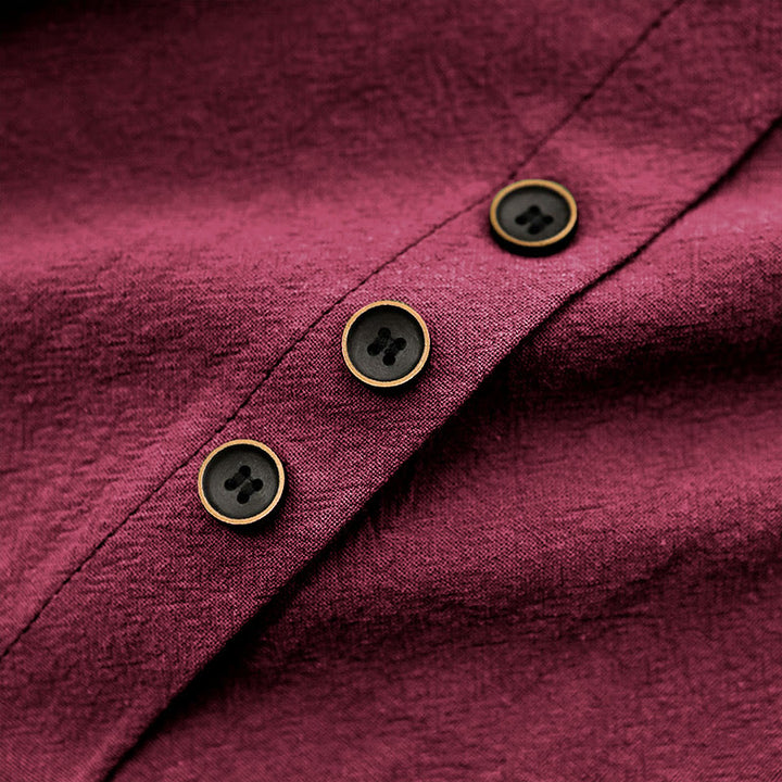 Buddha Stones Casual Summer Pure Color Jacquard Button Crew Neck Cotton Women's Short Sleeve T-Shirt - image 33