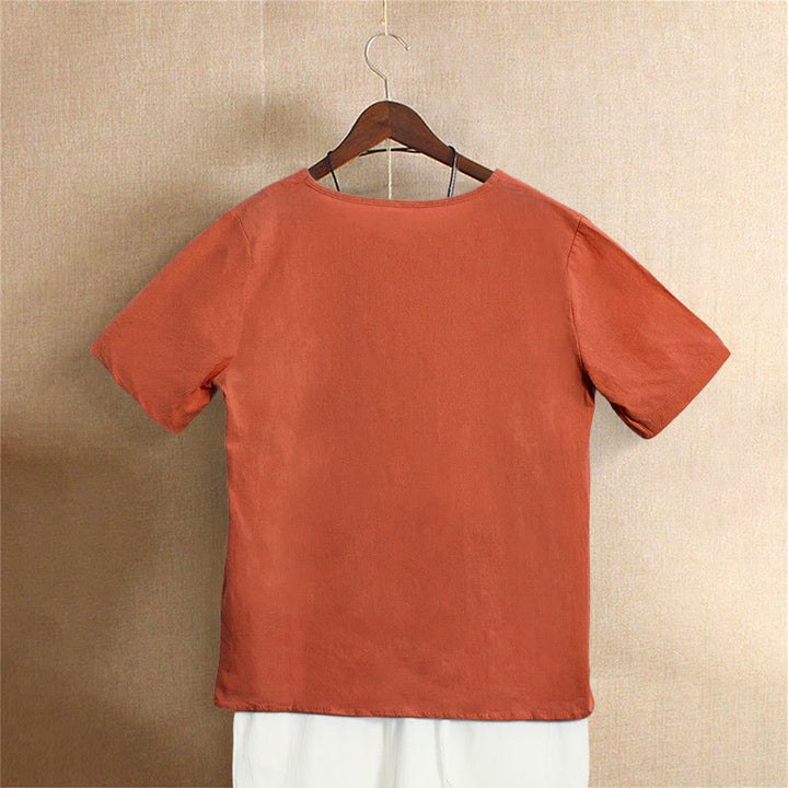 Buddha Stones Casual Summer Pure Color Jacquard Button Crew Neck Women's Short Sleeve T-Shirt - image 46
