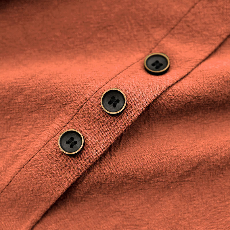 Buddha Stones Casual Summer Pure Color Jacquard Button Crew Neck Cotton Women's Short Sleeve T-Shirt - image 48