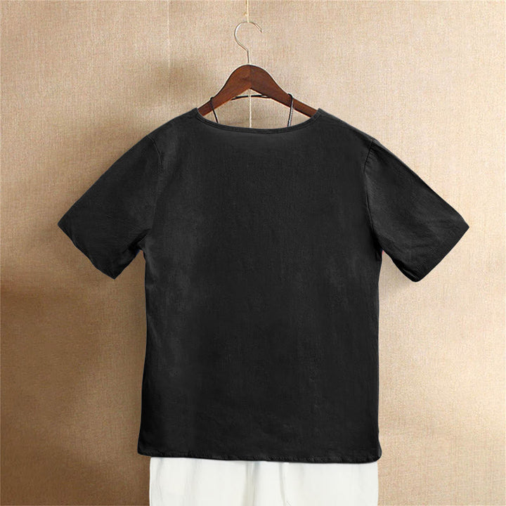 Buddha Stones Casual Summer Pure Color Jacquard Button Crew Neck Women's Short Sleeve T-Shirt - image 51