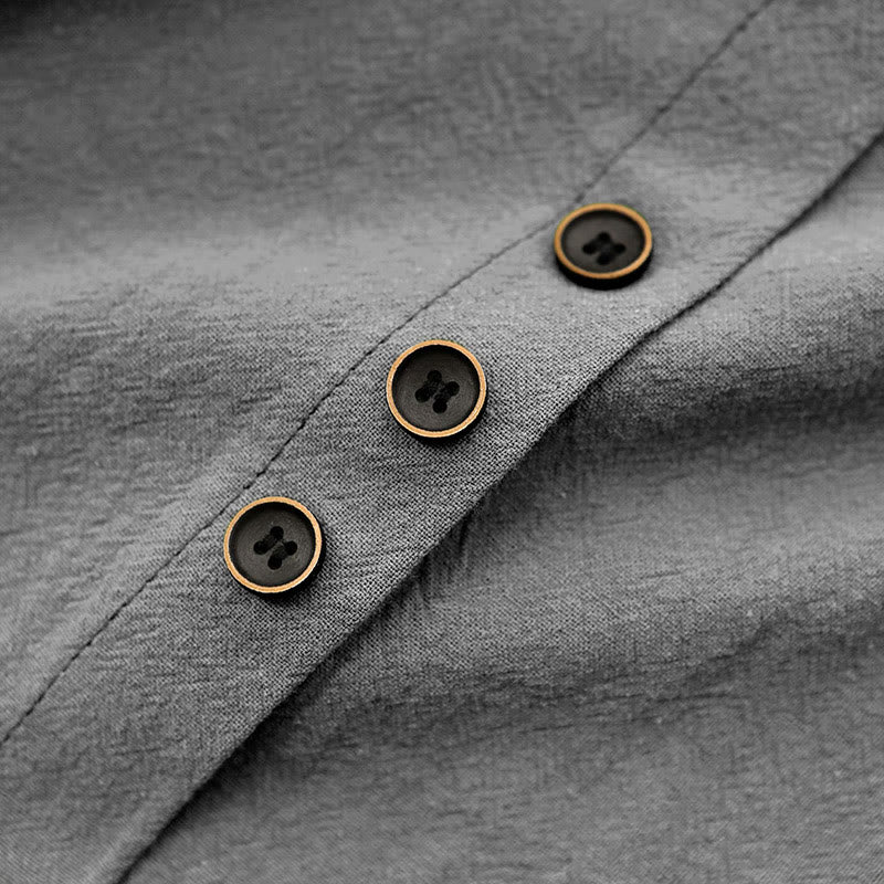 Buddha Stones Casual Summer Pure Color Jacquard Button Crew Neck Cotton Women's Short Sleeve T-Shirt - image 58